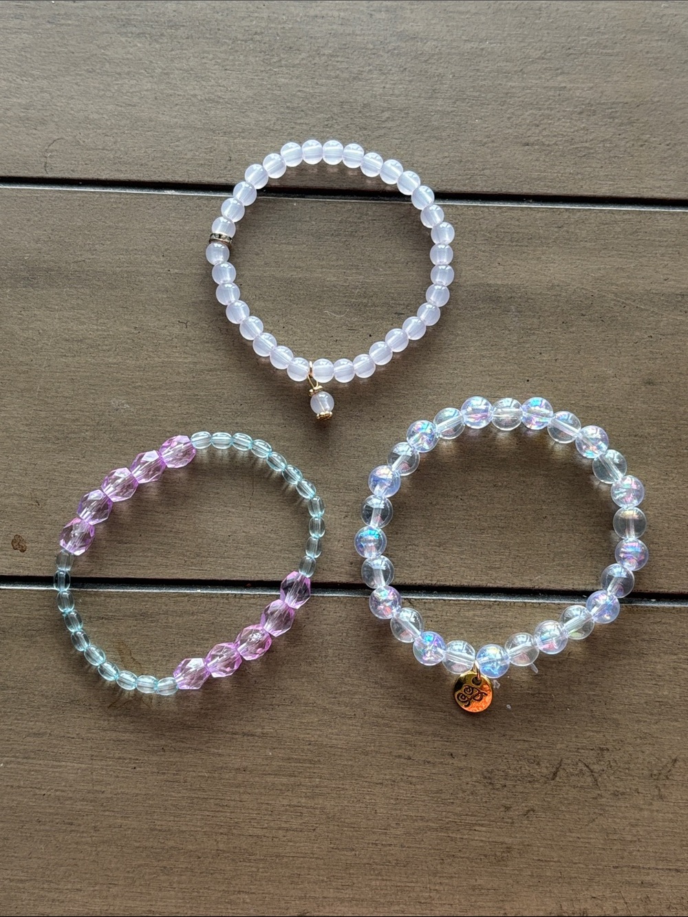 772. Plunder beaded stretch bracelets with acrylic beads - set of 3 - NEW
